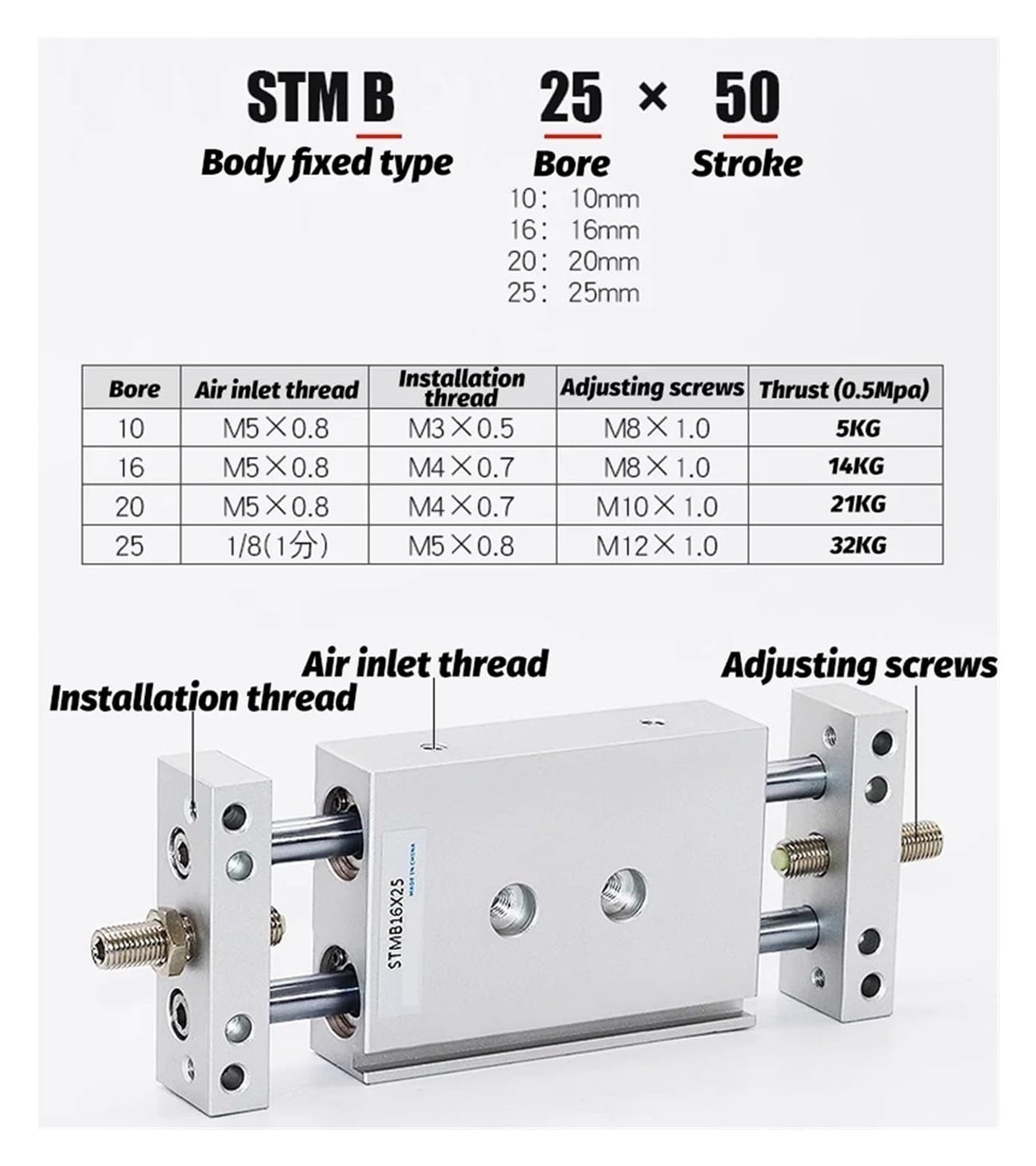 Small Pneumatic Sliding Table Double Shaft Double Rod Cylinder STMB10 16 20 25 Stroke 25 50 75 100 125 150 175 200 250 300(Stroke 50mm)