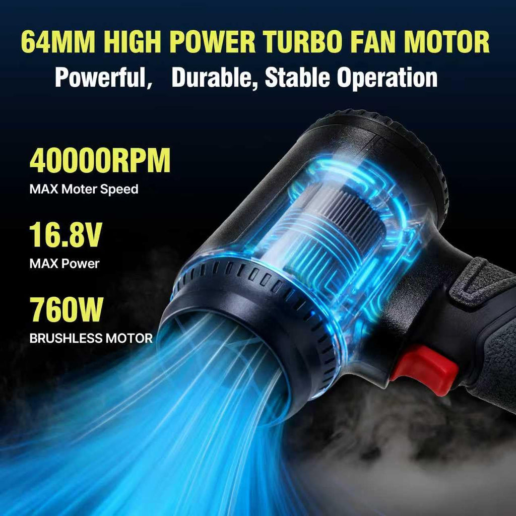 Cordless Car Dryer Air Blower 680CFM, 64mm Brushless Turbo Jet Fan 2.65LB Thrust, 750W Rechargeable Car Blower for Drying Auto SUV Motorcycle Detailing, 30W Fast Charge Touchless Car Wash Dryer Blower
