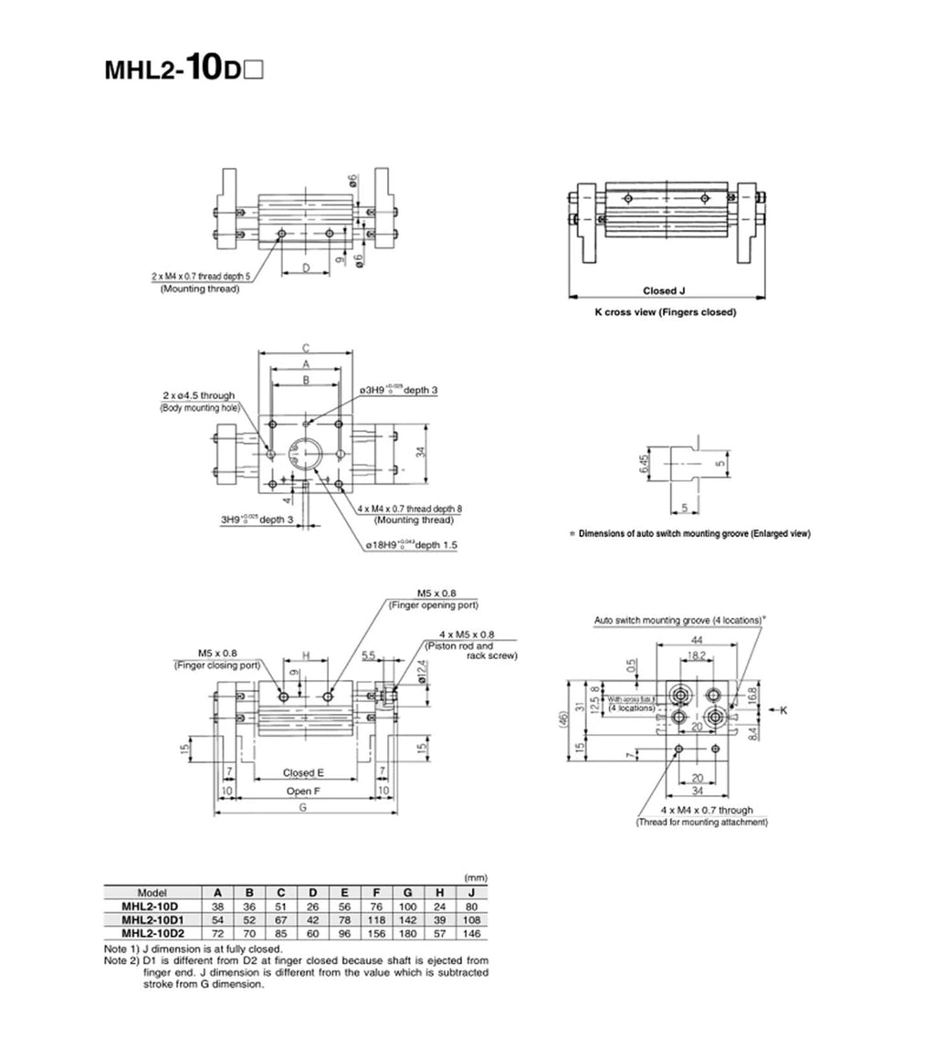 MHL2 10D 16D 20D 25D 32D 40D Double Acting Pneumatic Gripper Wide Type Air Gripper Parallel Cylinder Al Clamps Bore 10-40mm(MHL2-10D2)