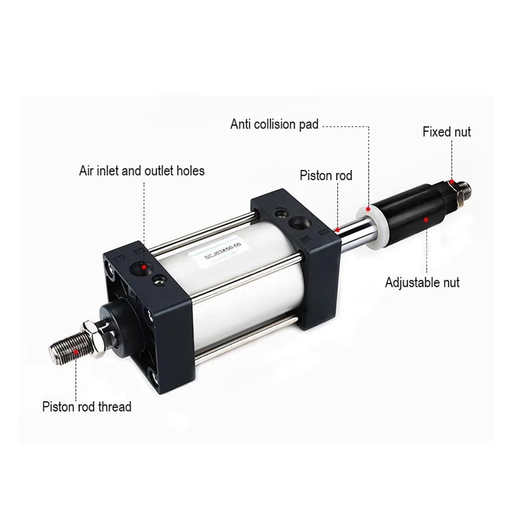SCJ Adjustable Stroke Standard Pneumatic Cylinder 32/40/50/63/80/100/125mm Bore Big Thrust Piston 25/50/75/100/200/500mm Stroke(Stroke 100-50,Bore 80mm)