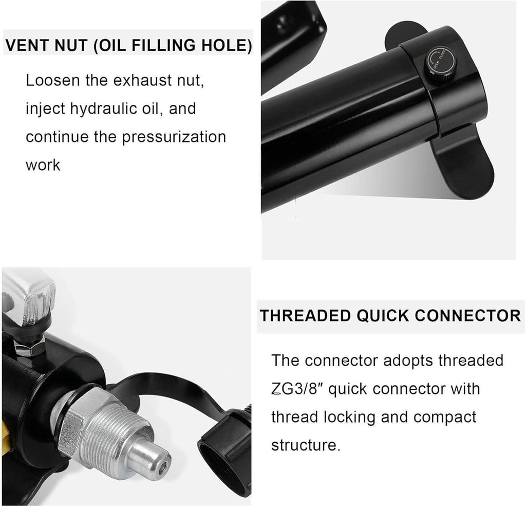 Manual Hydraulic Pump,Power Pack Hydraulic Lifting Pump Aluminum Hydraulic Lift Pump, 10000psi Hand Pump with 70cm Hose, 175cc Oil Capacity, Adjustable Oil Return Valve(Standard+Gauge)