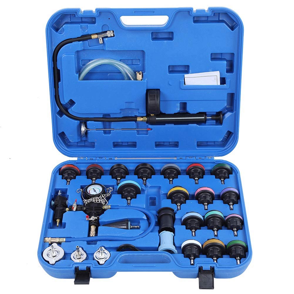 28pcs Universal car Water Tank Leak Tester Cooling System Detector Tool kit Strong Enough Cooling System Tester coolant Pressure Tester Tank Leak Detector for Variety Vehicle Model