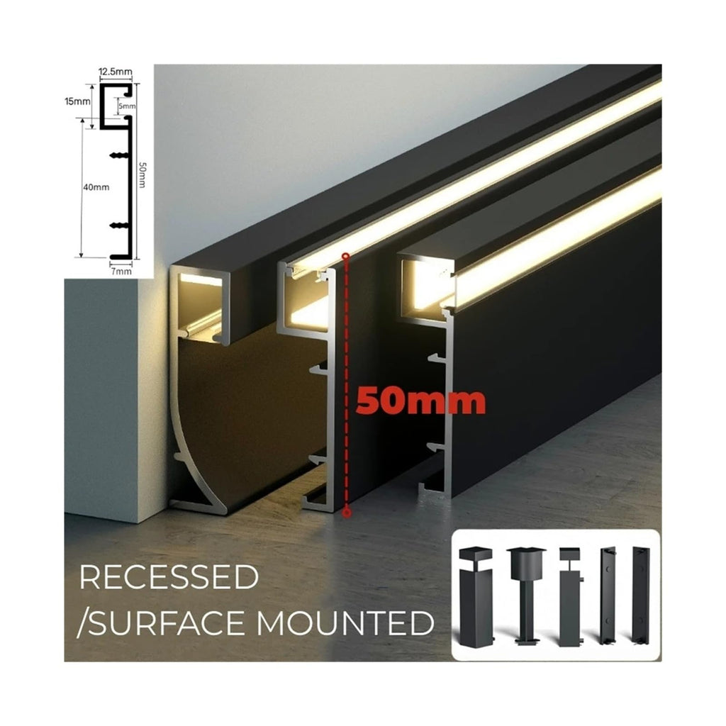 0.5/1M/Pcs 50mm LED Aluminium Profile Baseboard Hard Bar Strip