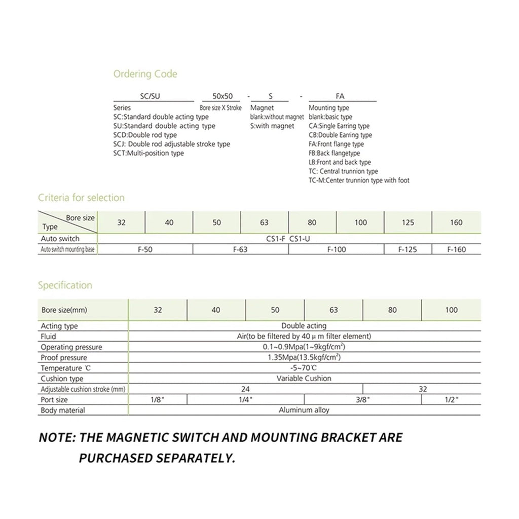 SU32/40/50/63mm Bore Inner Rod Double Action Air Cylinder Pistons Stroke 25-1000mm SU Series Pneumatic Cylinders(Stroke 600,SU40 (Bore 40mm))