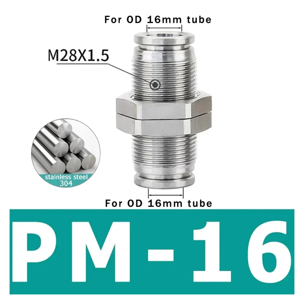 10PCS 304 Stainless Steel Pneumatic Connector PM Partition Metal Quick Coupling Plug 4 6 8 10 12 16mm Trachea Connector joyous(PM-16,50 pcs)