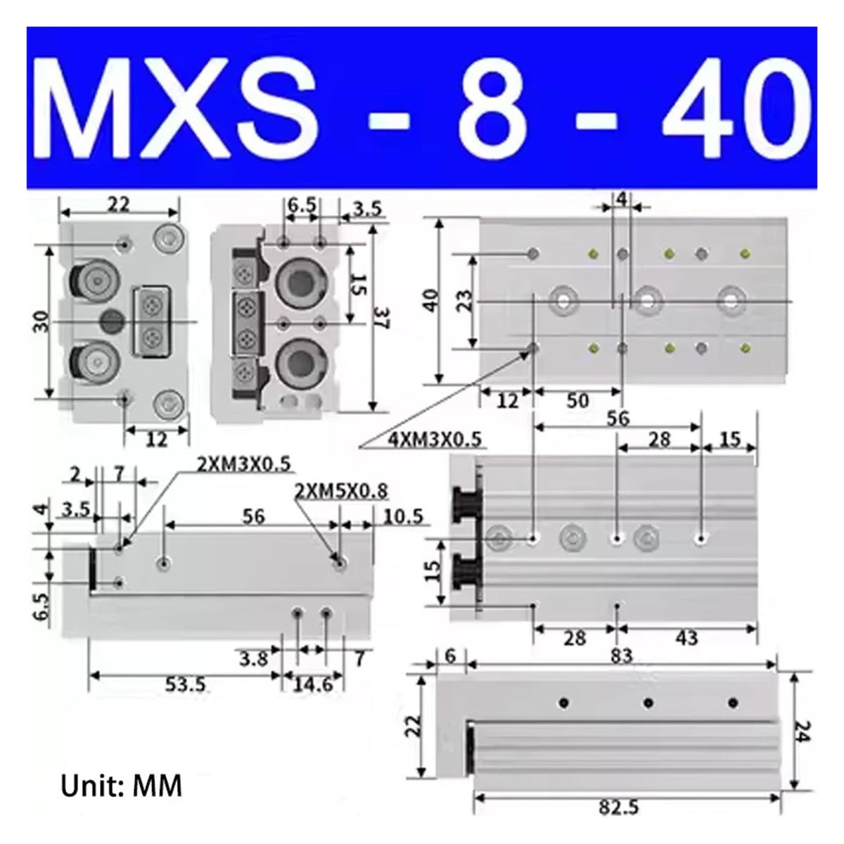 MXS6/8/12 Pneumatic Slide Table Cylinder Diameter 10/20/30/40/50/75 Cylinder(MXS8-40)