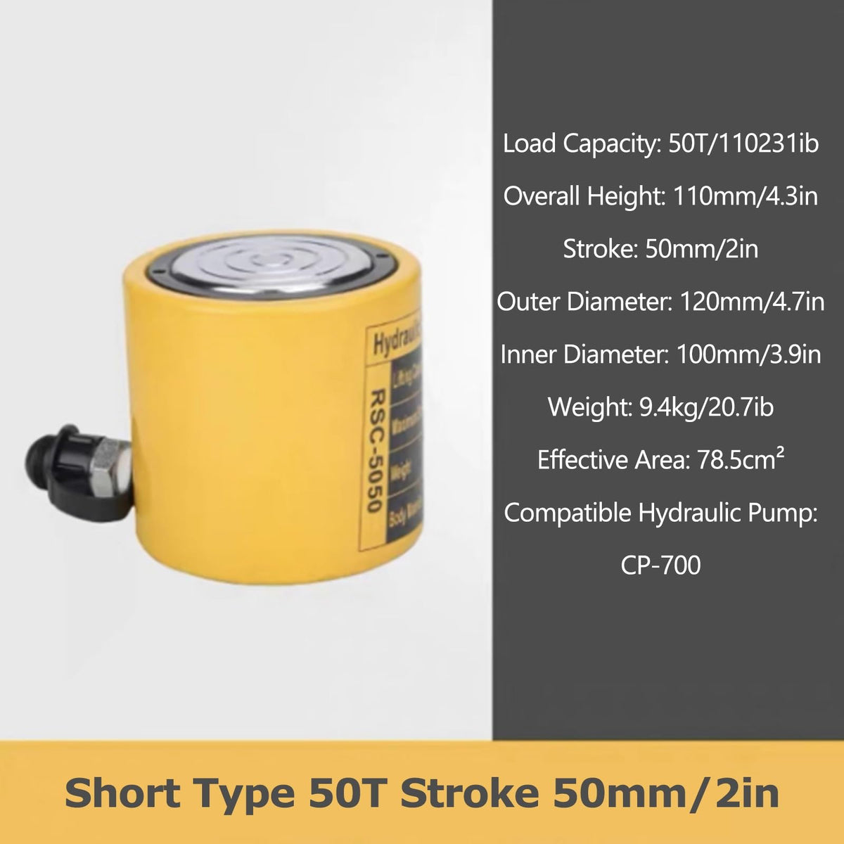 Split Power Plunger Jack Kit -Hydraulic Hand Pump CP-180/700 & 2" Stroke Cylinder Set for Effortless Operation in Tight Spaces - Heavy-Duty Lifting Tool,50t-50mm/2in-cp700