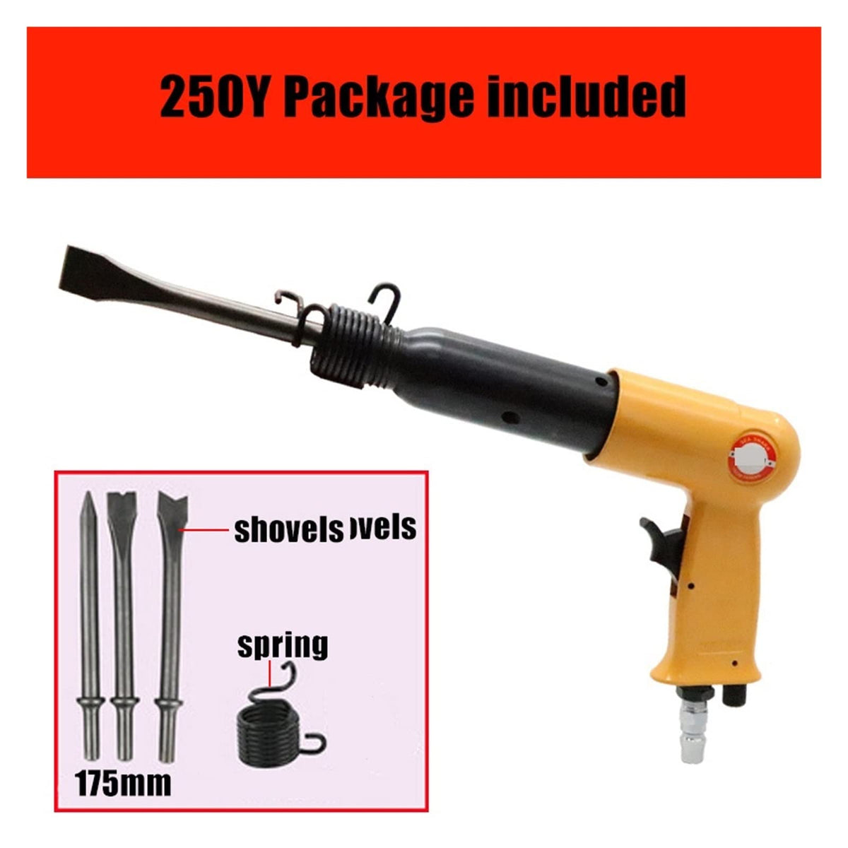 Air Hammer 175mm Professional Handheld Pistol Gas Shovels 250Y Small Rust Remover Pneumatic Tools With 4 Chisels