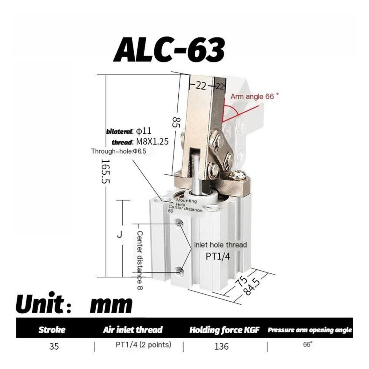 Lever Cylinder Pneumatic Clamping Rocker arm air Compression Fixture Cylinder ALC-25/32/40/50/63/80 JGL-25/32/40/50/63/80(ALC-63)
