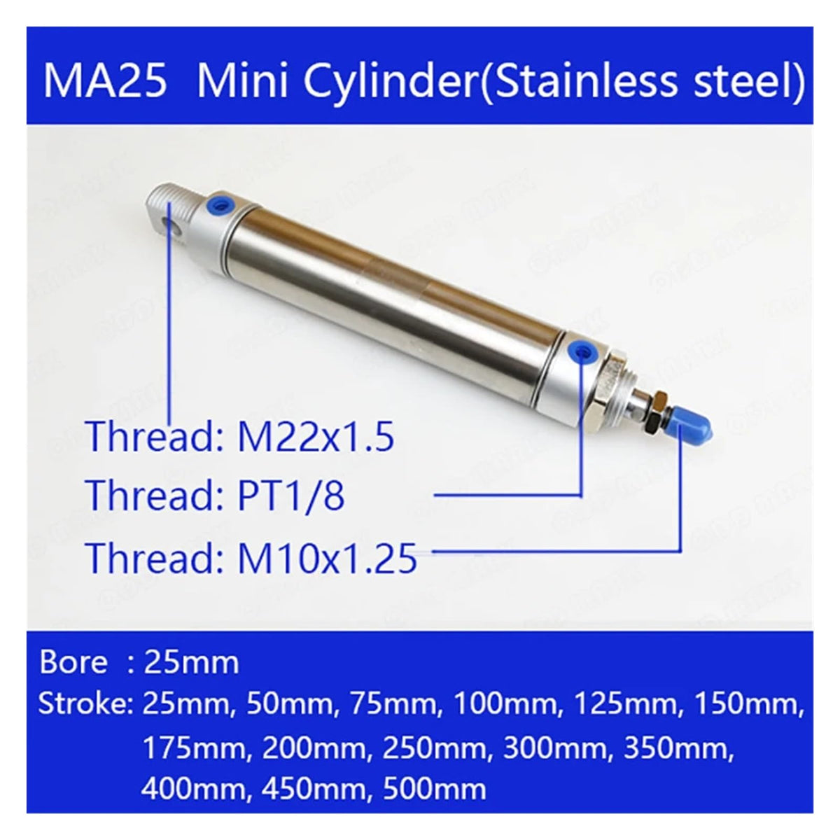 1 Pcs MA25-450 500mm Pneumatic Cylinder 25MM bore 25-500mm Stroke Small Stainless Steel Piston Double Acting Mini Cylinder