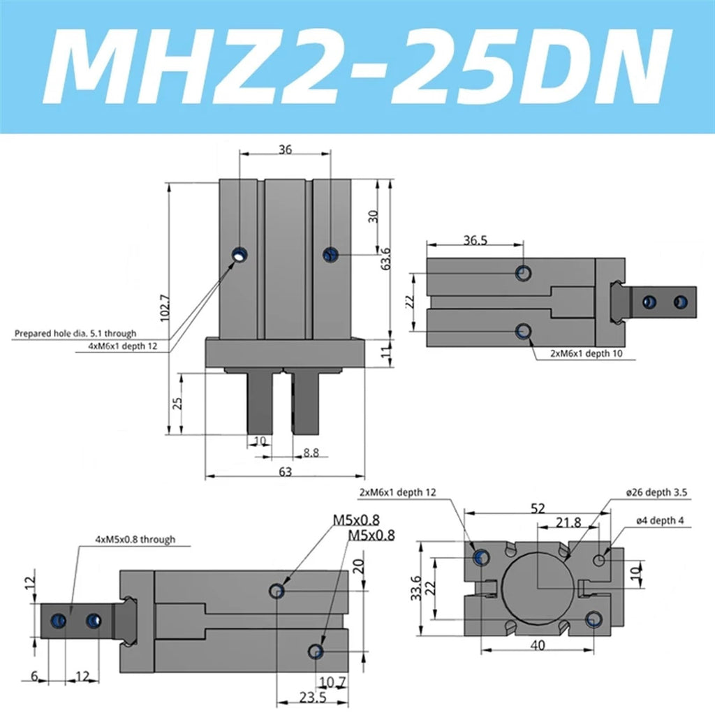 MHZ2-10DN 16DN 20DN Basic Type Air Pneumatic Parallel Gripper MHZ2-25DN Aluminium Clamps Finger Cylinder(MHZ2-25DN)