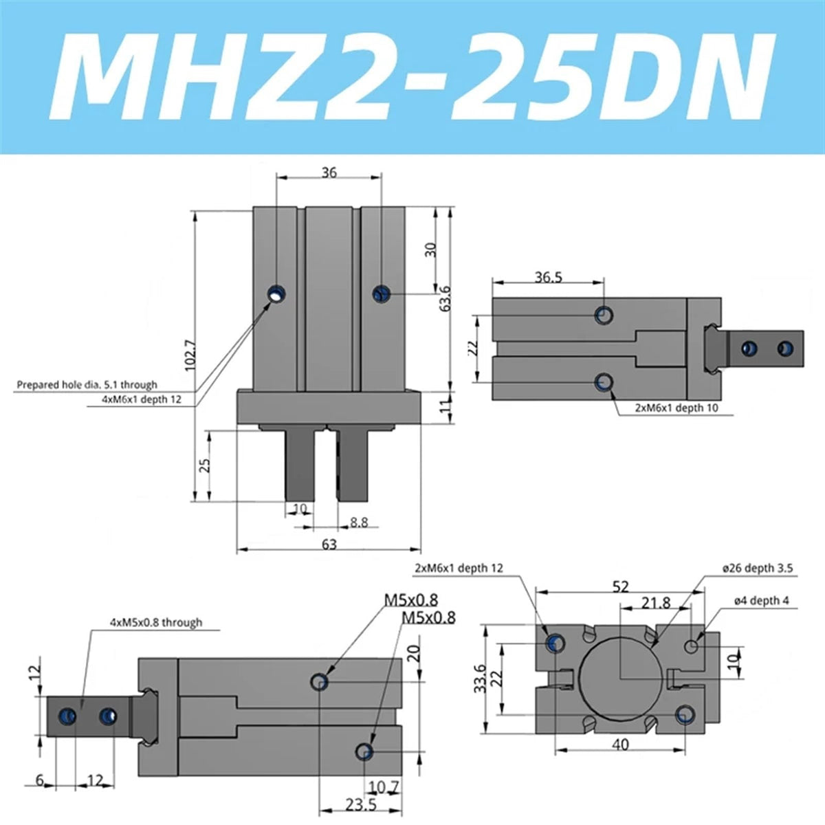 MHZ2-10DN 16DN 20DN Basic Type Air Pneumatic Parallel Gripper MHZ2-25DN Aluminium Clamps Finger Cylinder(MHZ2-25DN)
