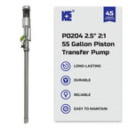 COSMOSTAR 2.5" 2:1 Air Operated Pneumatic Piston Pump for 55 Gallon Drum Teflon Packing Oil Chemical Transfer Pumps 4.0GPM/15LPM, High Fluid Pressure 240 Psi