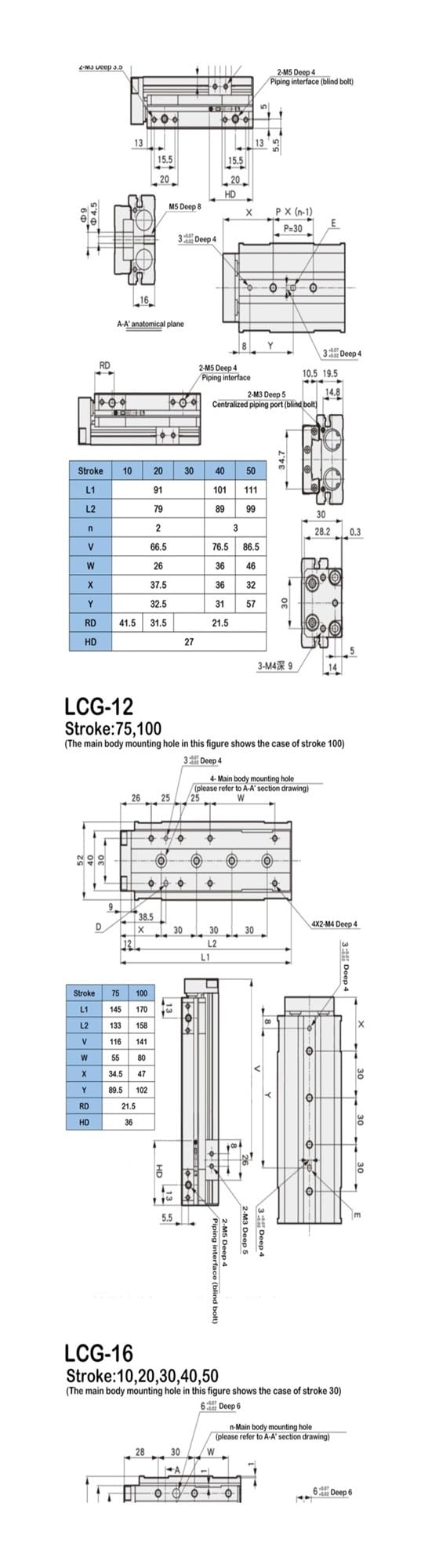 1pcs Air Slide Table Cylinder Pneumatic Linear Cylinder LCG6 8 12-10 20 30 40 50 75 100mm Stroke Double Acting(Bore 40mm)