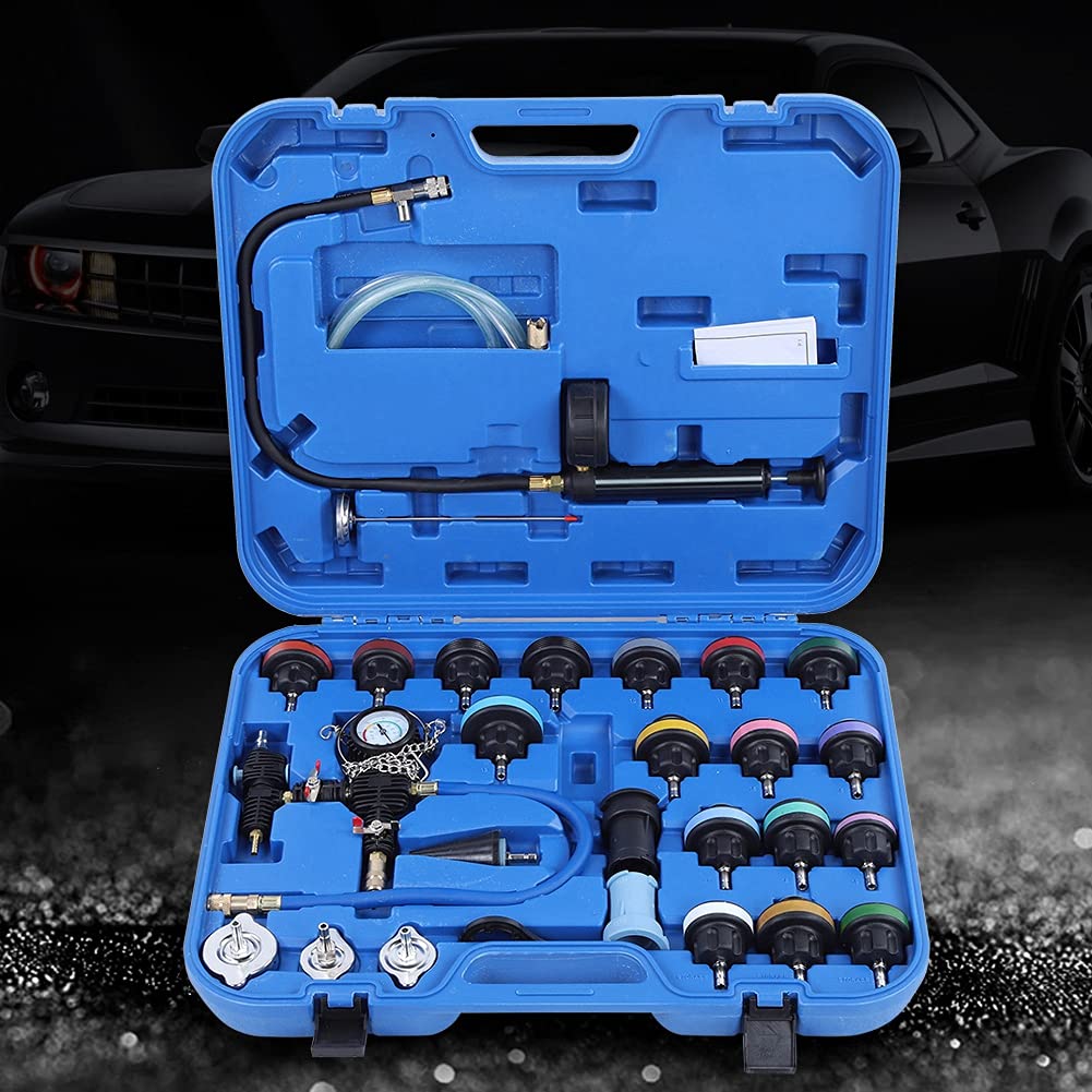 28pcs Universal car Water Tank Leak Tester Cooling System Detector Tool kit Strong Enough Cooling System Tester coolant Pressure Tester Tank Leak Detector for Variety Vehicle Model