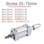 SCJ32*50/75/100/150/200-50-S Standard Air Pneumatic Cylinder Adjustable Pistons Double Rod Reset Seal Dust-Proof(Stroke 25-75mm)