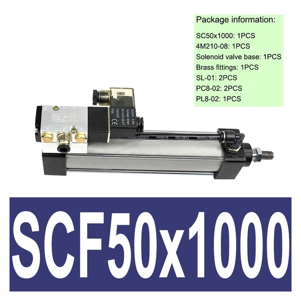 Standard Series Solenoid Valve Integrated Pneumatic Cylinder SCF50 Stroke 25-1000mm Air Cylinders Set Without Magnetic(SCF50x1000)