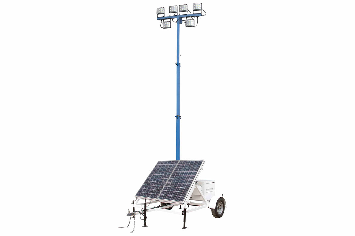 1.06 kW Solar Light Tower - 30' Light Tower - 7.5' Trailer - (6) 60W LED Lamps - (4) 250aH 4D Batteries