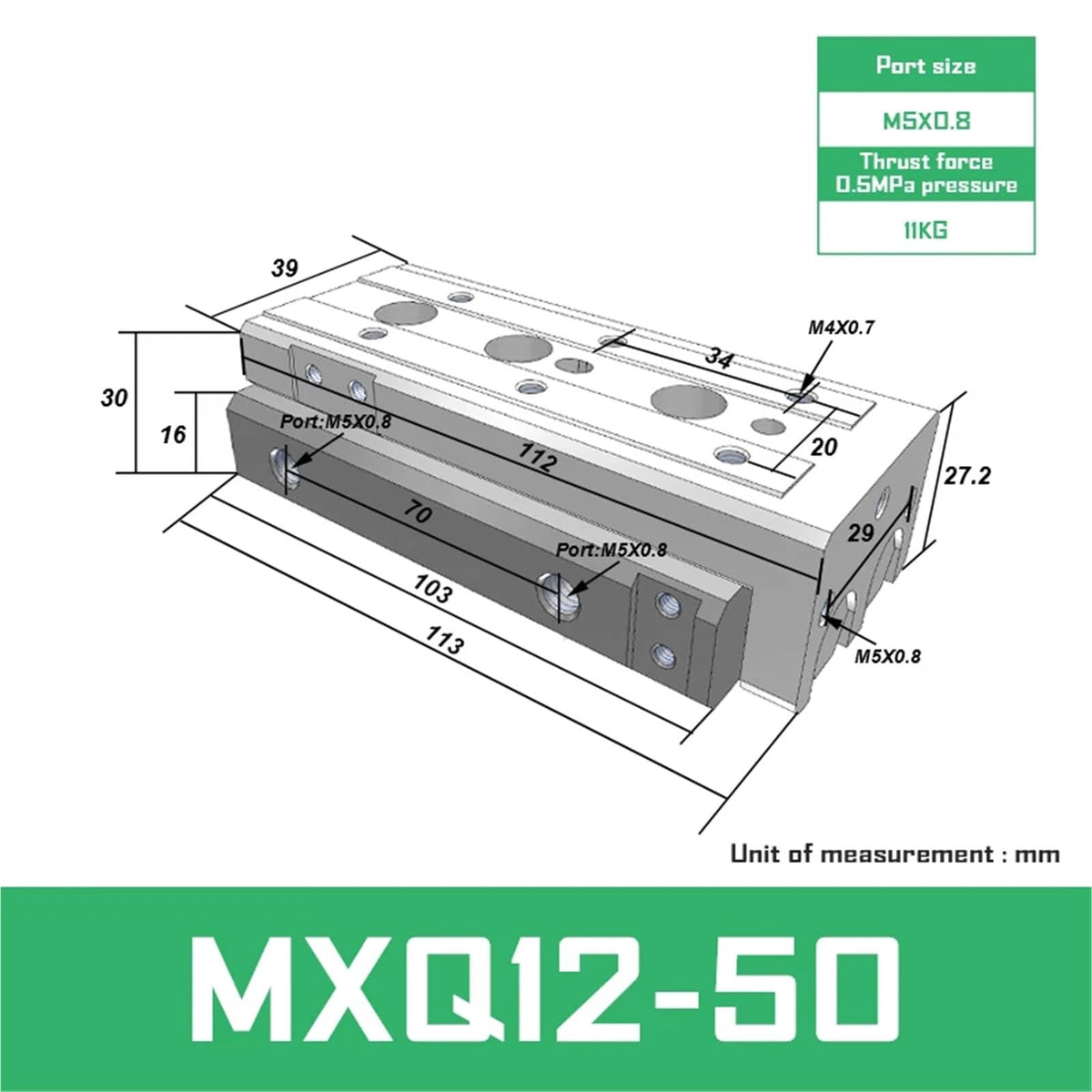 MXQ12 Series air Slide Table Dual Rod Rail Pneumatic Cylinder MXQ12-10 MXQ12-70A/AS/AT/B/BT/BS(MXQ12-50)