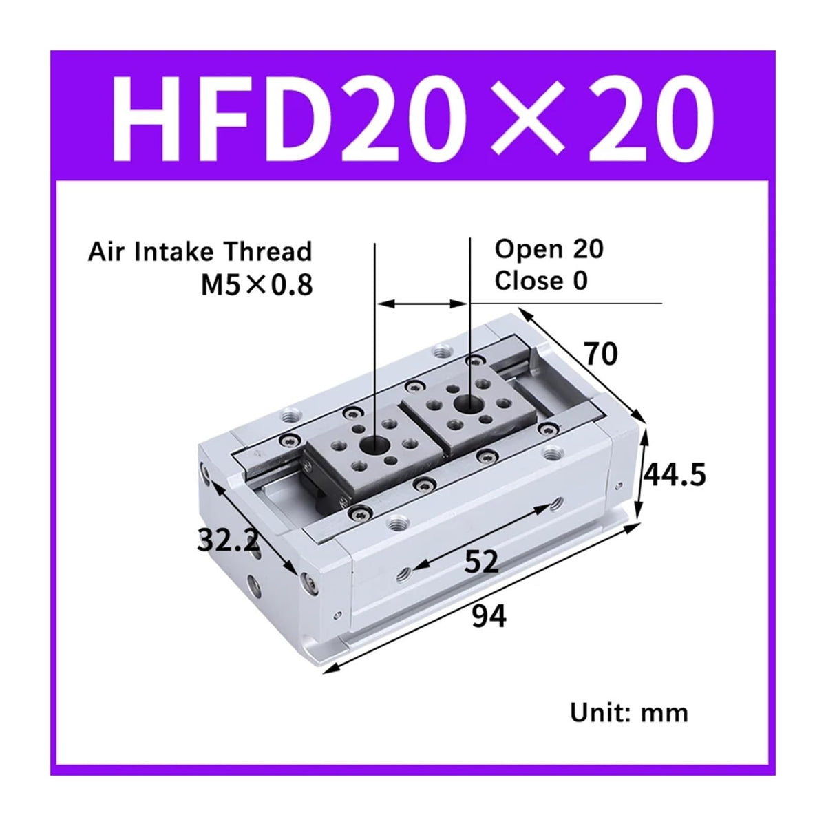 1pcs Air Cylinder HFD8 HFD12 HFD16 HFD20 HFD25 Compact Air Gripper Pneumatic Cylinder(HFD20X20)
