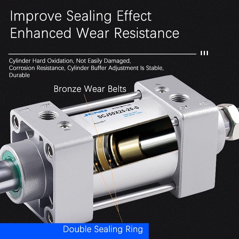 SCJ32*50/75/100-50-S Standard Air Pneumatic Cylinder Adjustable Pistons Double Rod Reset Seal Dust-Proof(Stroke 150-200mm,SCJ32 (Bore 32mm))