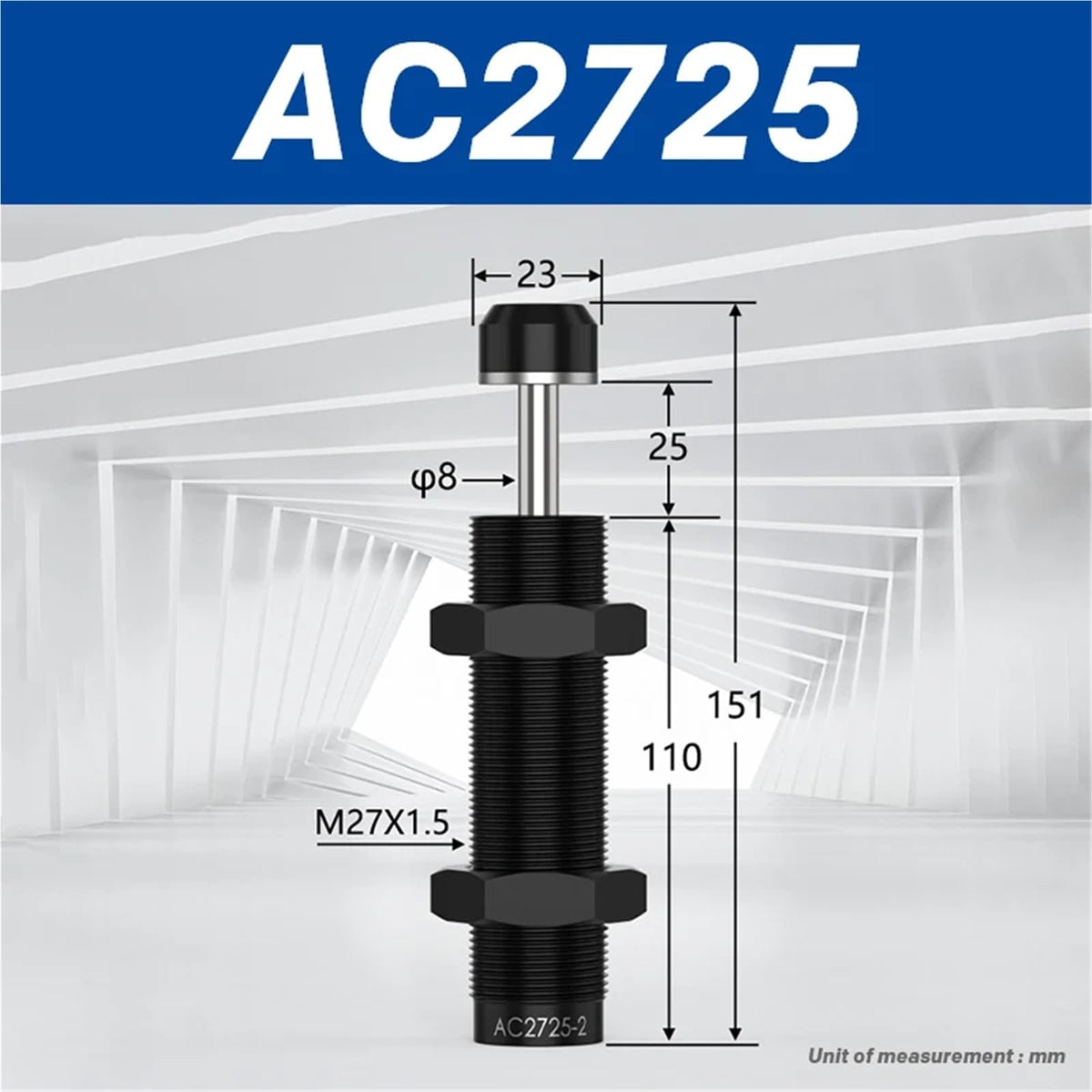 AC Series Adjustable Hydraulic Shock Absorber, Oil Buffer for Pneumatic Cylinders (Models: AC0806/AC1008/AC1410/AC1425/AC2575 etc.)(AC2725,-1 (High Speed))