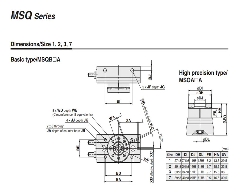 1pcs MSQB1AE MSQB2AE MSQB3AE MSQB7AE Pneumatic Rotary Table Cylinder Rack&Pinion Type(MSQB2AE)