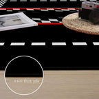 7x10ft Dual Lane Race Track Children Rug for Bedroom Black and White Checkered Start Line Car Rug Play Mat Non-Slip Easy Care Low-Pile Carpet for Racing Car Party Decor