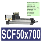 Standard Series Solenoid Valve Integrated Pneumatic Cylinder Bore 50mm Stroke 25-1000mm Air Cylinders Set Without Magnetic(SCF50x700,DC24)