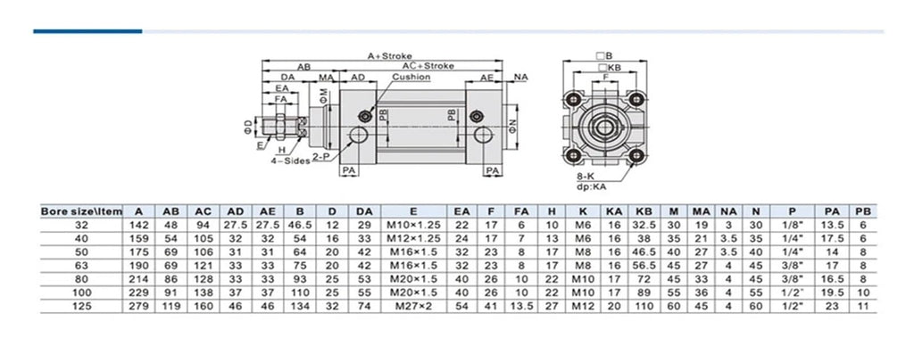 1pcs DNC-32-40-PPV-A DNC-50-125-PPV-A Cylinder Pneumatic Components bore 32 40 50mm 25-320mm Stroke DNC-40-80-PPV-A(50-PPV-A)