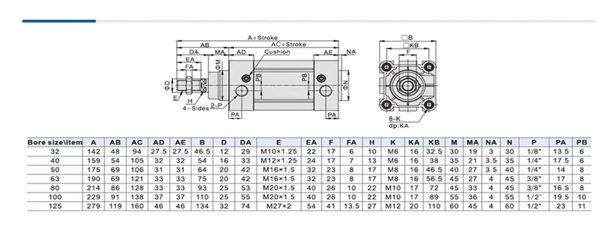 1pcs DNC-32-40-PPV-A DNC-50-125-PPV-A Cylinder Pneumatic Components bore 32 40 50mm 25-320mm Stroke DNC-40-80-PPV-A(50-PPV-A)