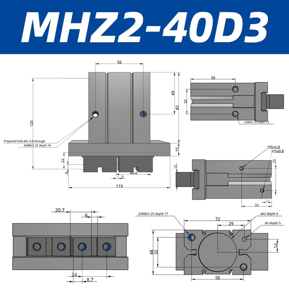 MHZ2 Air Pneumatic Parallel Gripper Flat Type Fingers MHZ2-6D3 10D3 16D3 20D3 25D3 32D3 MHZ2-40D3(MHZ2-40D3)