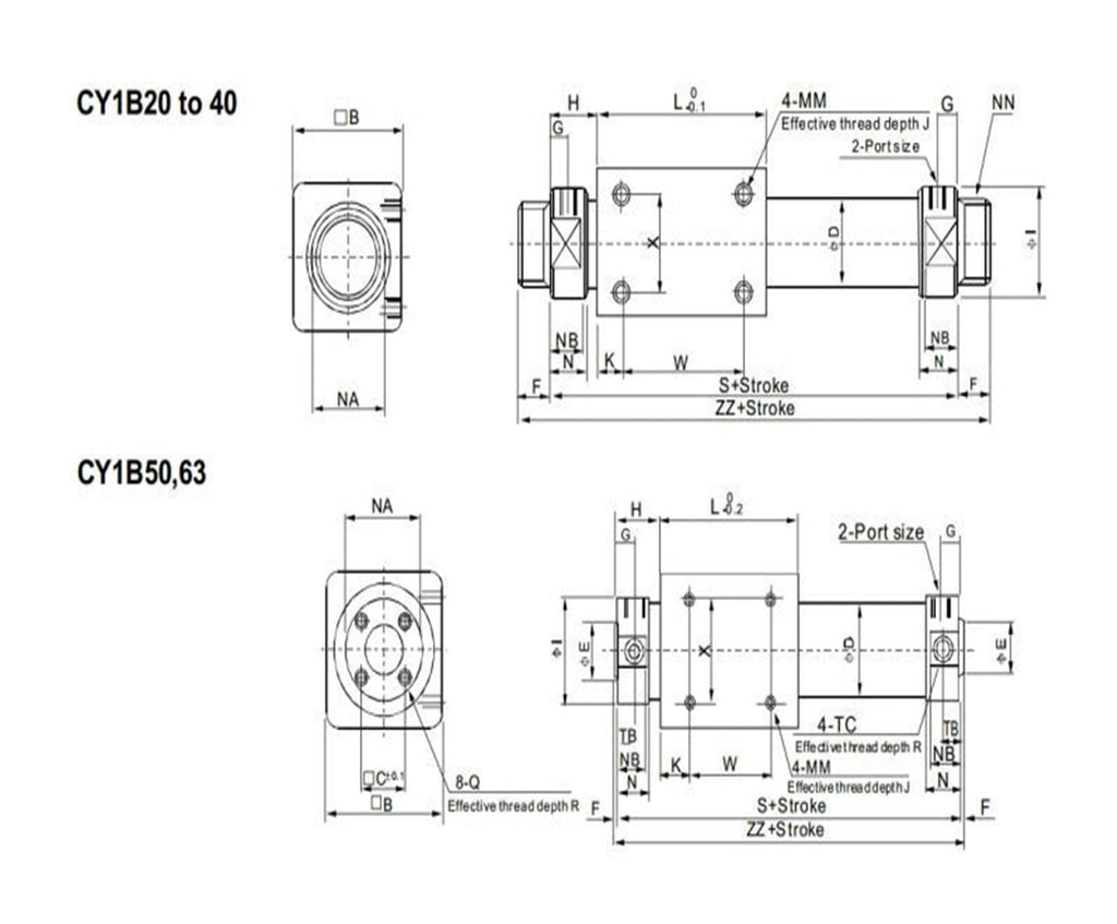 CY1B/CY3B40 Rodless Pneumatic Cylinder Magnetically Coupled Cylinder CY1B40-100 CY1B40-200 CY1B40-300 CY1B40-400 CY1B40-500(CY1B CY3B 40X100)