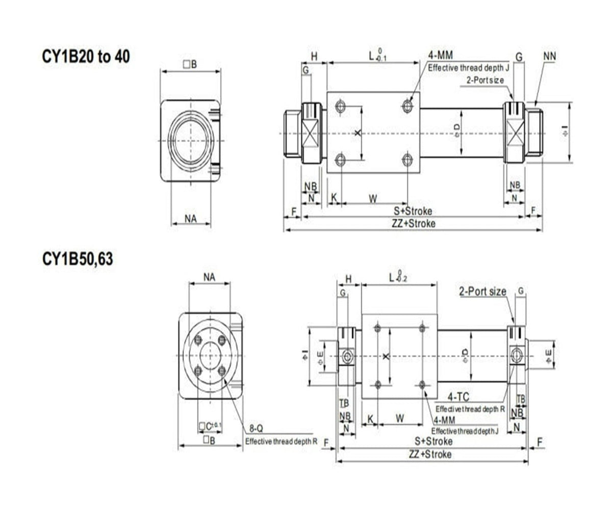 CY1B/CY3B40 Rodless Pneumatic Cylinder Magnetically Coupled Cylinder CY1B40-100 CY1B40-200 CY1B40-300 CY1B40-400 CY1B40-500(CY1B CY3B 40X100)