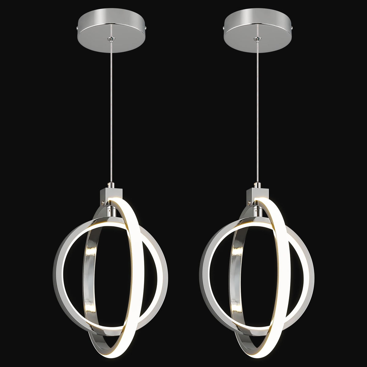 Modern LED Chandelier Chrome Rectangular Pendant Light Fixtures 4000K 20W Dimmable Height Adjustable Pendant Lighting for Dining Room Kitchen Island Bedroom Living Room Foyer（3-Pack）