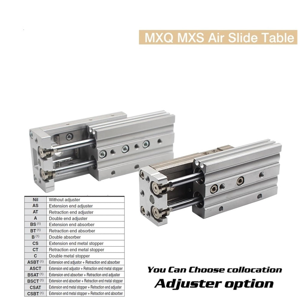 Double Rod Guide Rail Slide Pneumatic Cylinder MXS12-100 MXQ16 MXS12L MXQ16L bore 12 16mm Stroke 10-125mm Slide Cylinder 1PCS(MXS12)