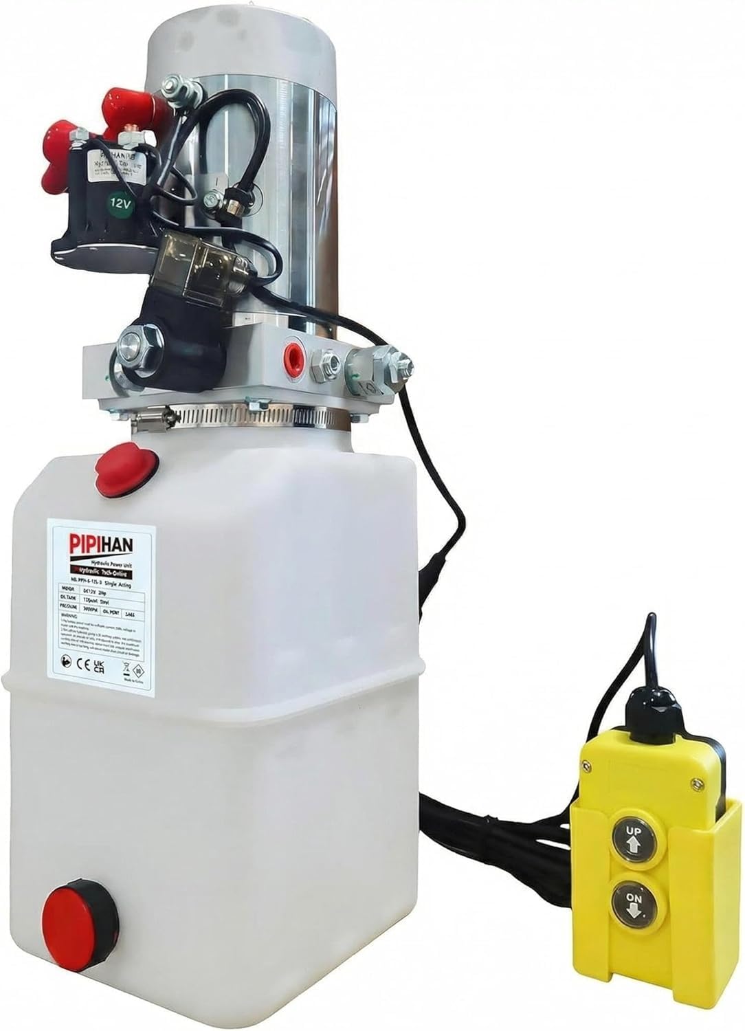 Single Acting Hydraulic Pump 4 Quart Hydraulic Power Unit 12V DC Hydraulic Pump (Plastic Oil Reservoir Single Acting 3200 PSI) SAE#6 Connector for Dump Trailer Car Lifting