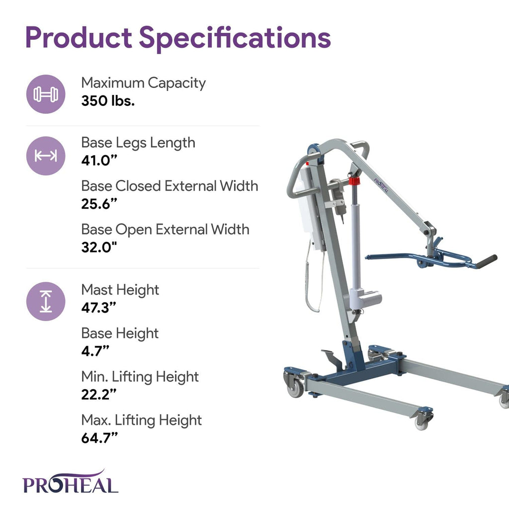 ProHeal All-in-One Patient Lift - Portable Patient Lift for Home Use and Facilities - Universal Electric Lift for Car, Chair, Bed, and Floor - 350 lb. Weight Capacity - 4-Point Spreader Bar
