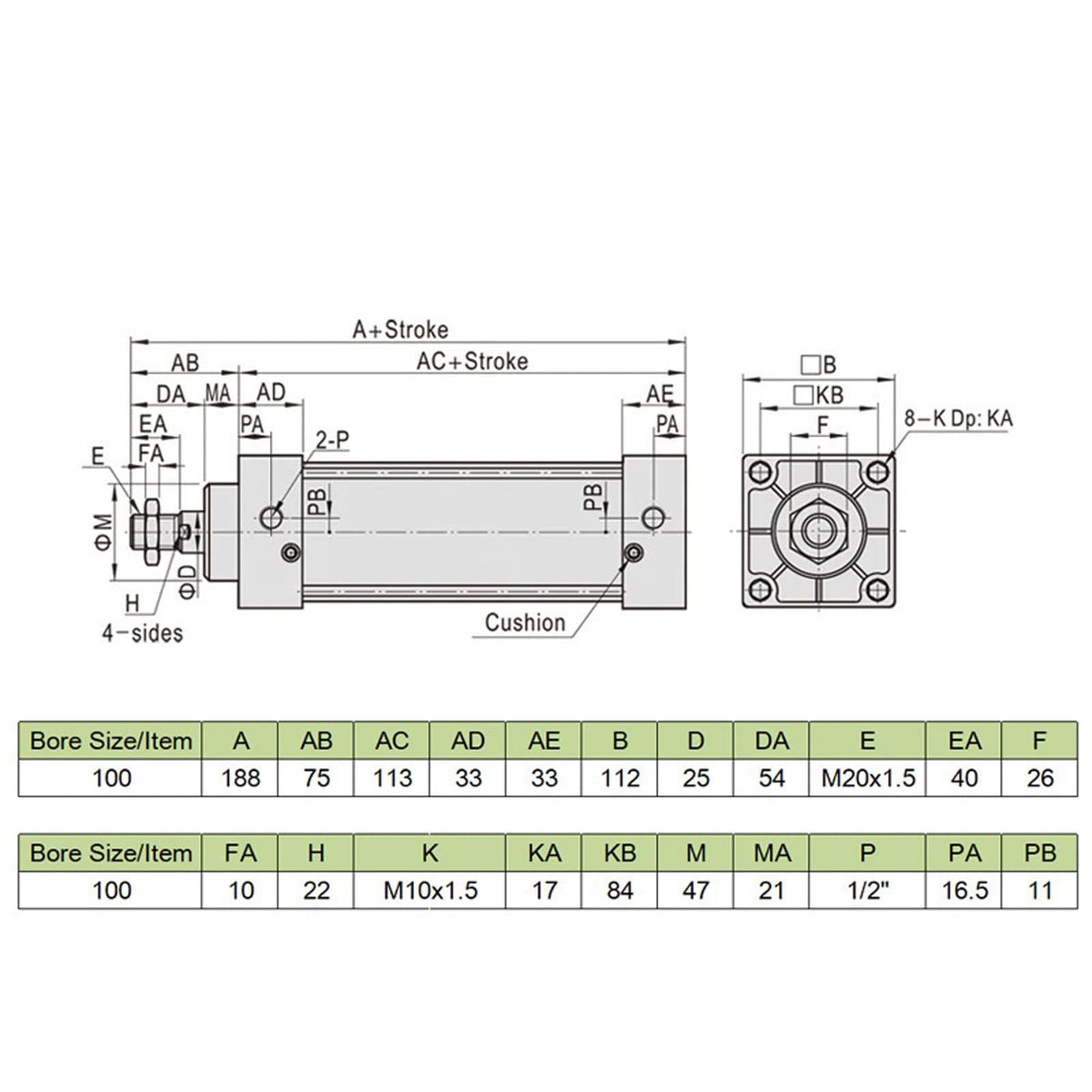 -Air Cylinder 1PCS SC100 Standard Air Cylinders Bore 100mm Stroke 25-1000mm Double Acting with Magnetic Aluminium Alloy Pneumatic Cylinders(SC100X350,with Floating Joint)