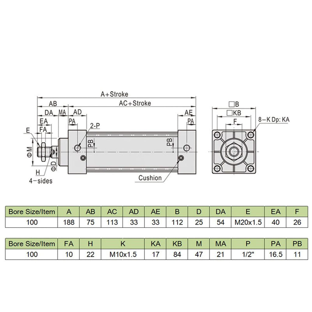 -Air Cylinder 1PCS SC100 Standard Air Cylinders Bore 100mm Stroke 25-1000mm Double Acting with Magnetic Aluminium Alloy Pneumatic Cylinders(SC100X1000,with Floating Joint)
