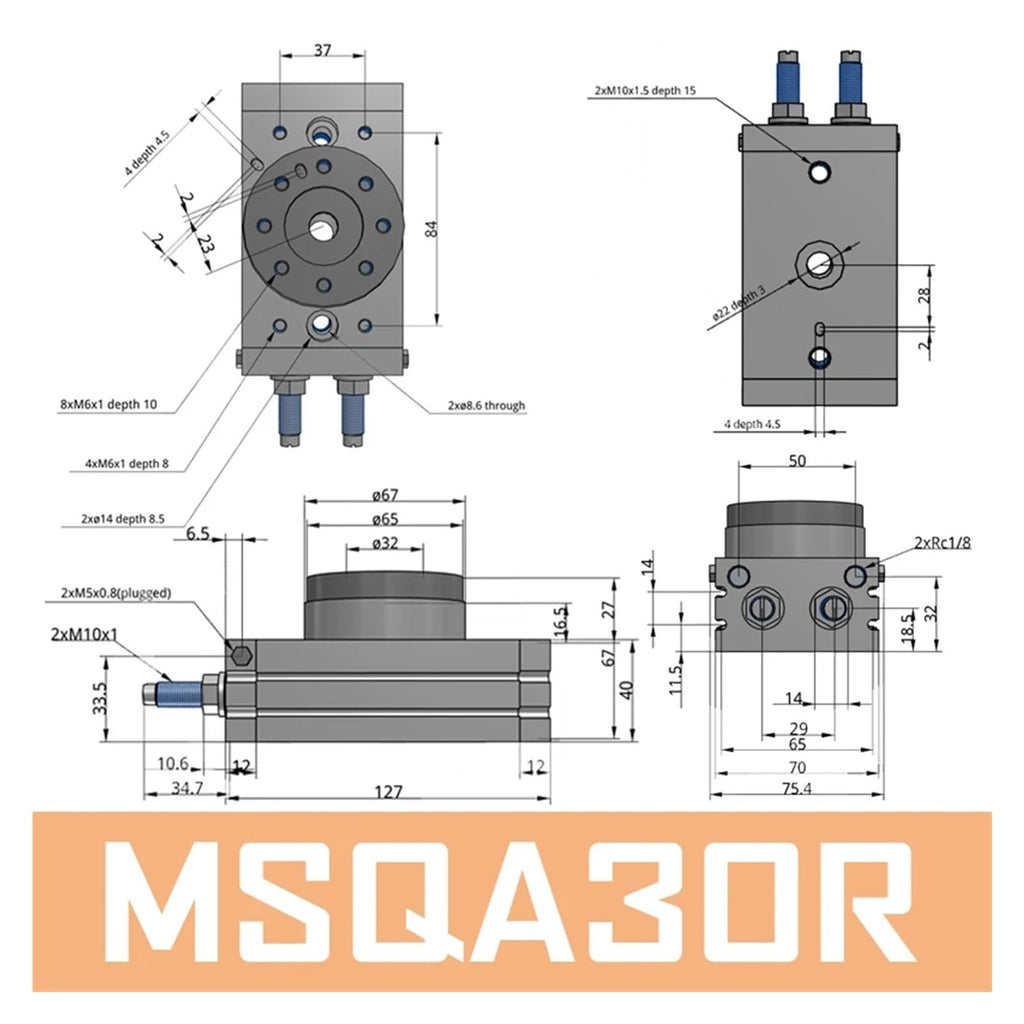 Rotary Pneumatic Cylinder MSQB10A MSQB20A MSQB30A MSQB50A MSQB10R MSQB20R MSQB50R MSQB30R Adjustable 0-190 Degrees(MSQA30R)