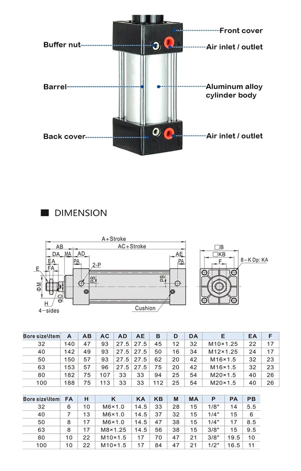 1pcs Standard Air Pneumatic Cylinders 32/40/50/63mm Bore Double Acting 50/75/100/125/150/175/200/250/300/350/400/500/1000mm Stroke(Stroke 700,SC32 (Bore 32mm))