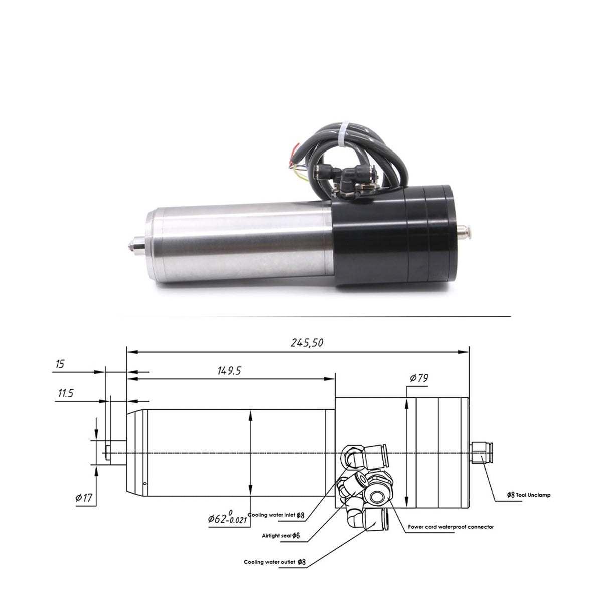 1.8kW 220V ATC Water Cooled Spindle Motor Automatic Tool Change 10000-60000rpm 3.175mm, 4mm, 6mm(4mm)