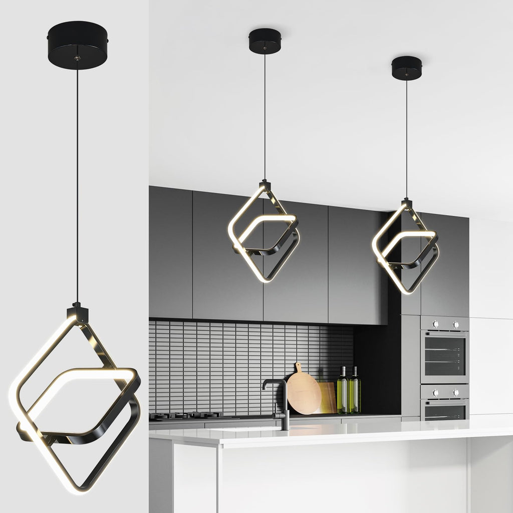 Modern LED Chandelier Chrome Rectangular Pendant Light Fixtures 4000K 20W Dimmable Height Adjustable Pendant Lighting for Dining Room Kitchen Island Bedroom Living Room Foyer（3-Pack）