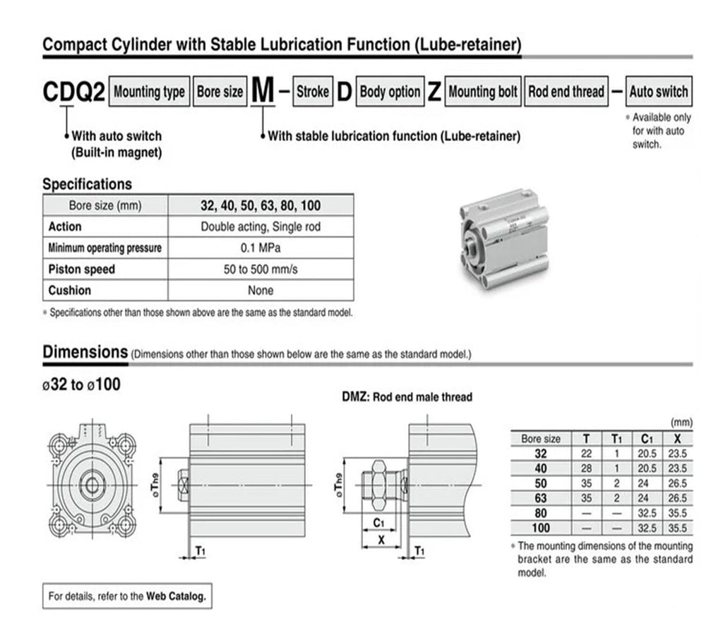 CDQ2B100-40DZ CDQ2B100-45DZ CDQ2B100-50DZ CDQ2B80-100DZ-XC8 CDQ2B100TF-50DZ Pneumatics Tools Compact Cylinder(CDQ2B100TF-50DZ)