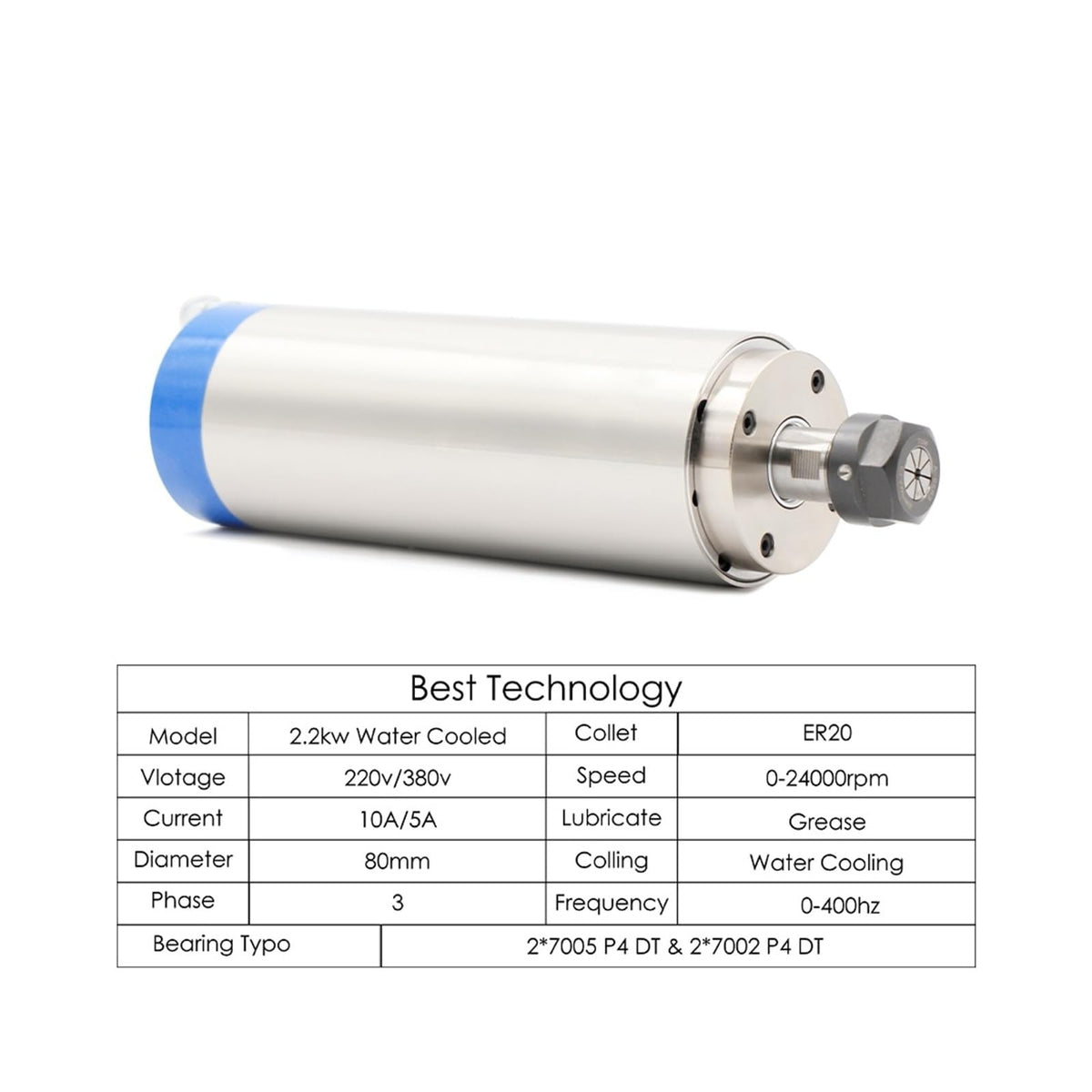 2.2kw Er20 Water Cooled Kit Water Cooling Spindle 2.2kw Vfd 80mm Spindle Bracket 75w Pump