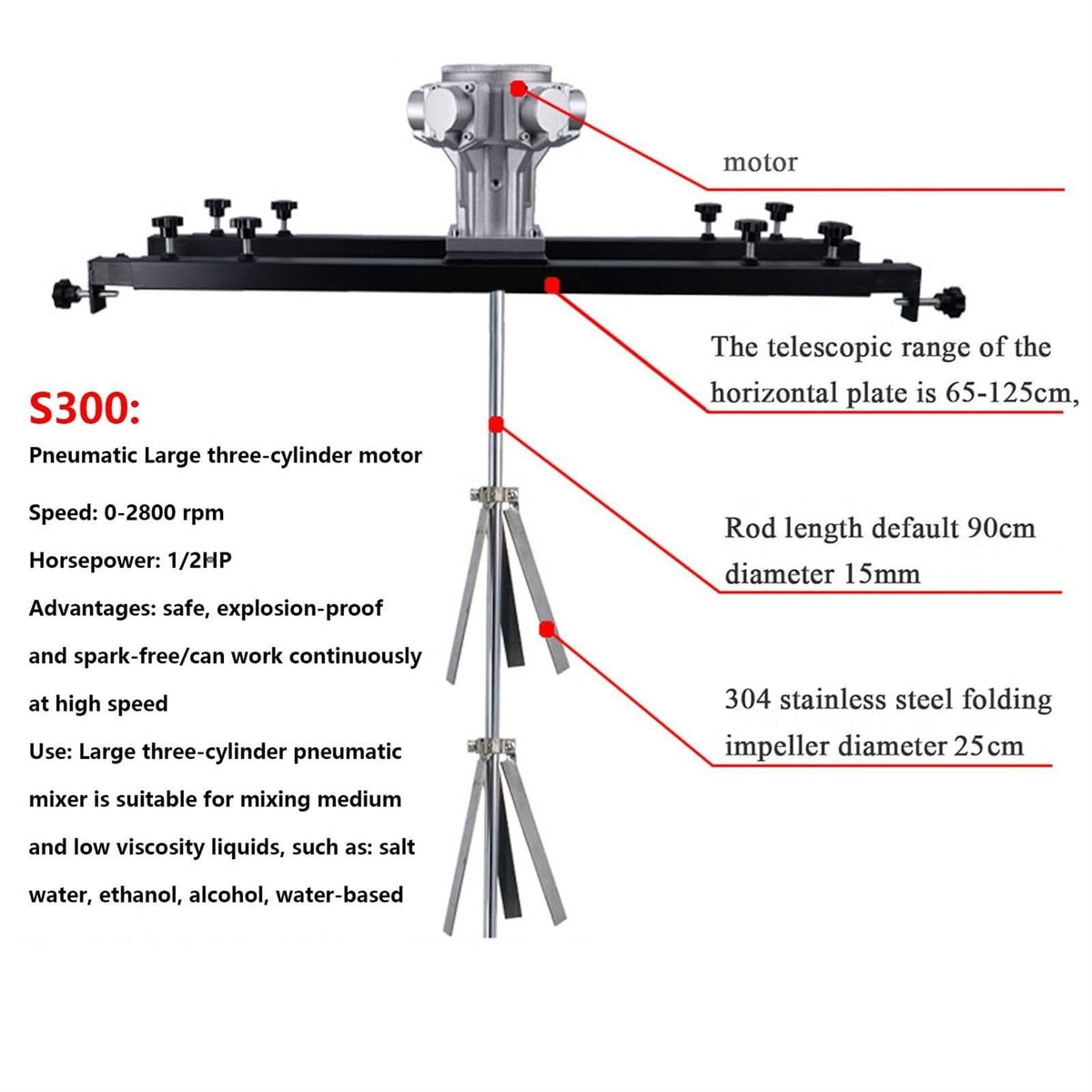Air Agitator, Pneumatic Tank Mixer Machine, Paint Stirring Machine, Folding Propeller, with Support Hanger Paint Mixing Equipment