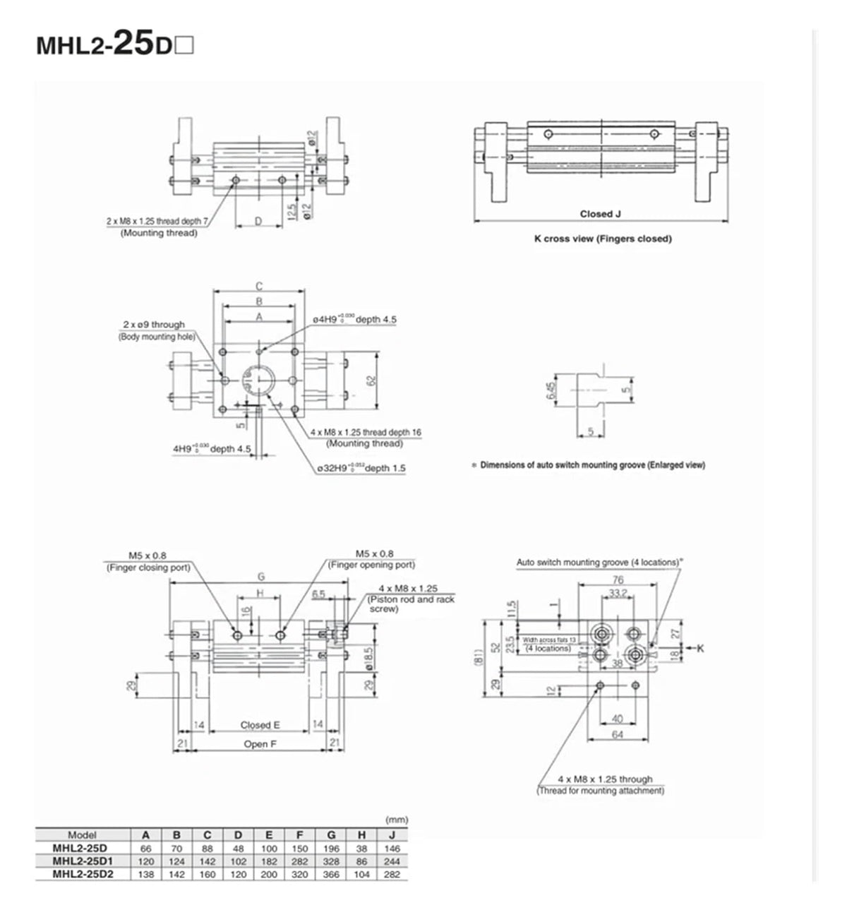 Double Acting Pneumatic Gripper Wide Type Air Gripper Parallel Cylinder MHL2-10D 16 20 25 32 40D1 D2 Aluminium Clamps(MHL2-25)