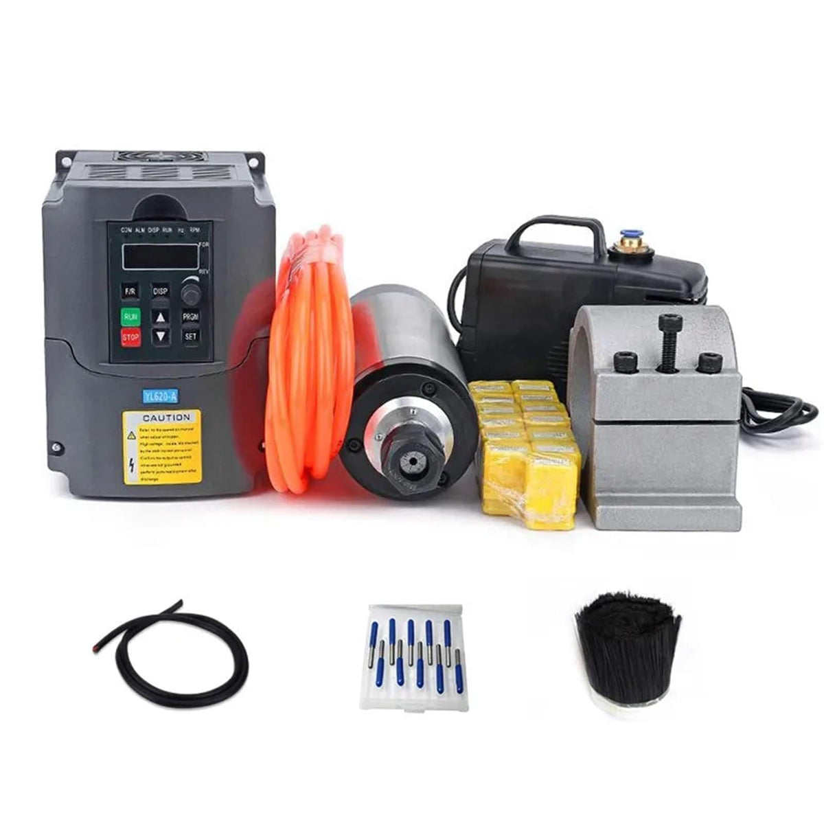 2.2kw Spindle Water Cooled Kit ER20 Milling Spindle Motor.2KW VFD 80 Clamp Water Pump 13pcs ER20 1m Cable for Router(Gold,220V)