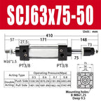 SCJ63x75-50 Standard Pneumatic Cylinder Bore 63mm Double Acting Air Cylinders Adjustable Stroke 25-75mm Large Thrust(SCJ63x75-50 and FA,with Magnet)
